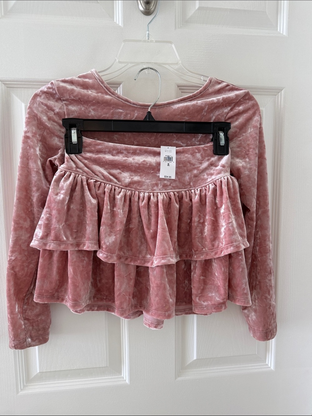 NWT GAP Velvet Set Tiered Ruffle Skirt Dusty Rose & Top . Skirt has tags